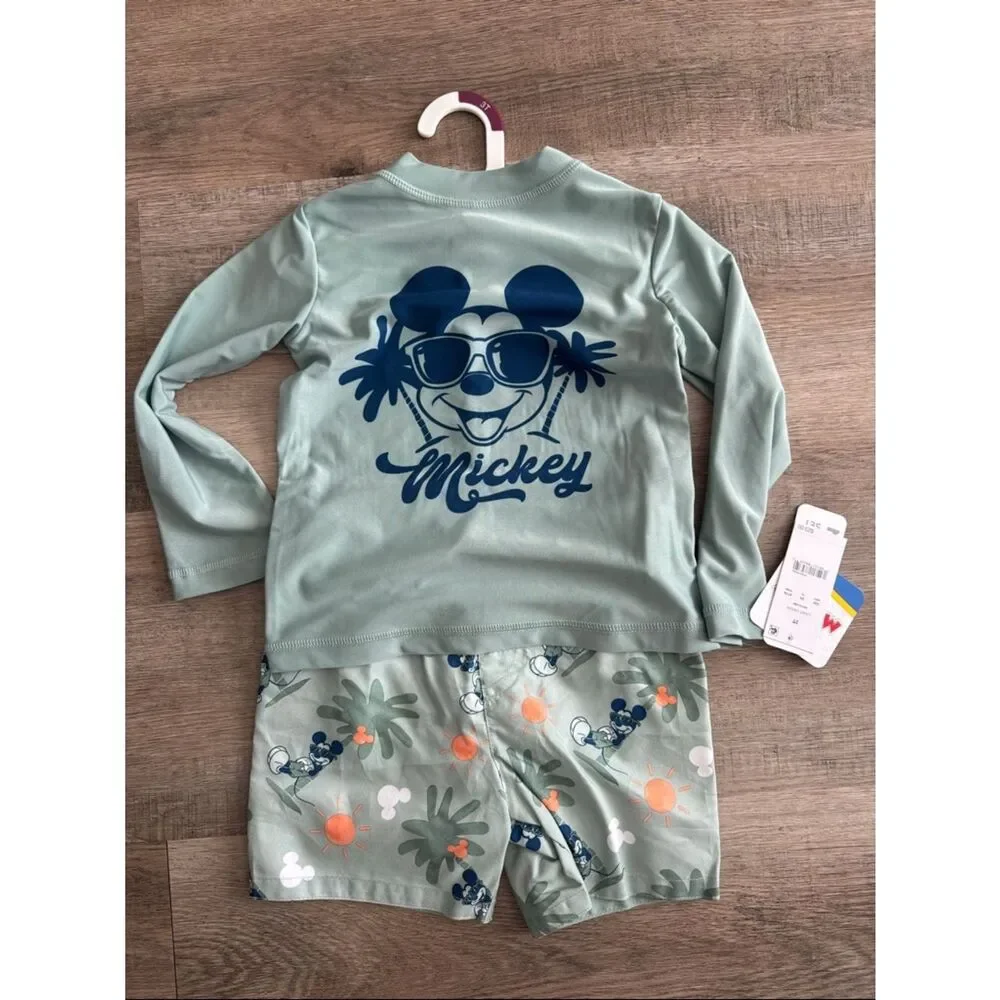 Disney Seafoam Green Mickey Graphic Pajama Set with Navy Print